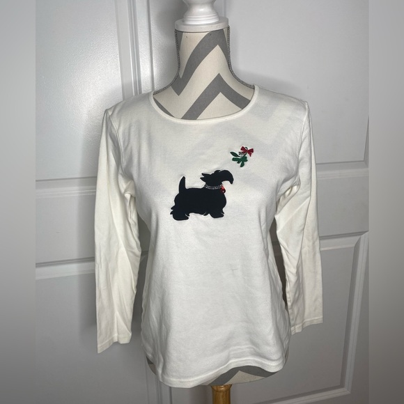 Karen Scott Petite PM White Scotty Dog Shirt - Picture 1 of 6